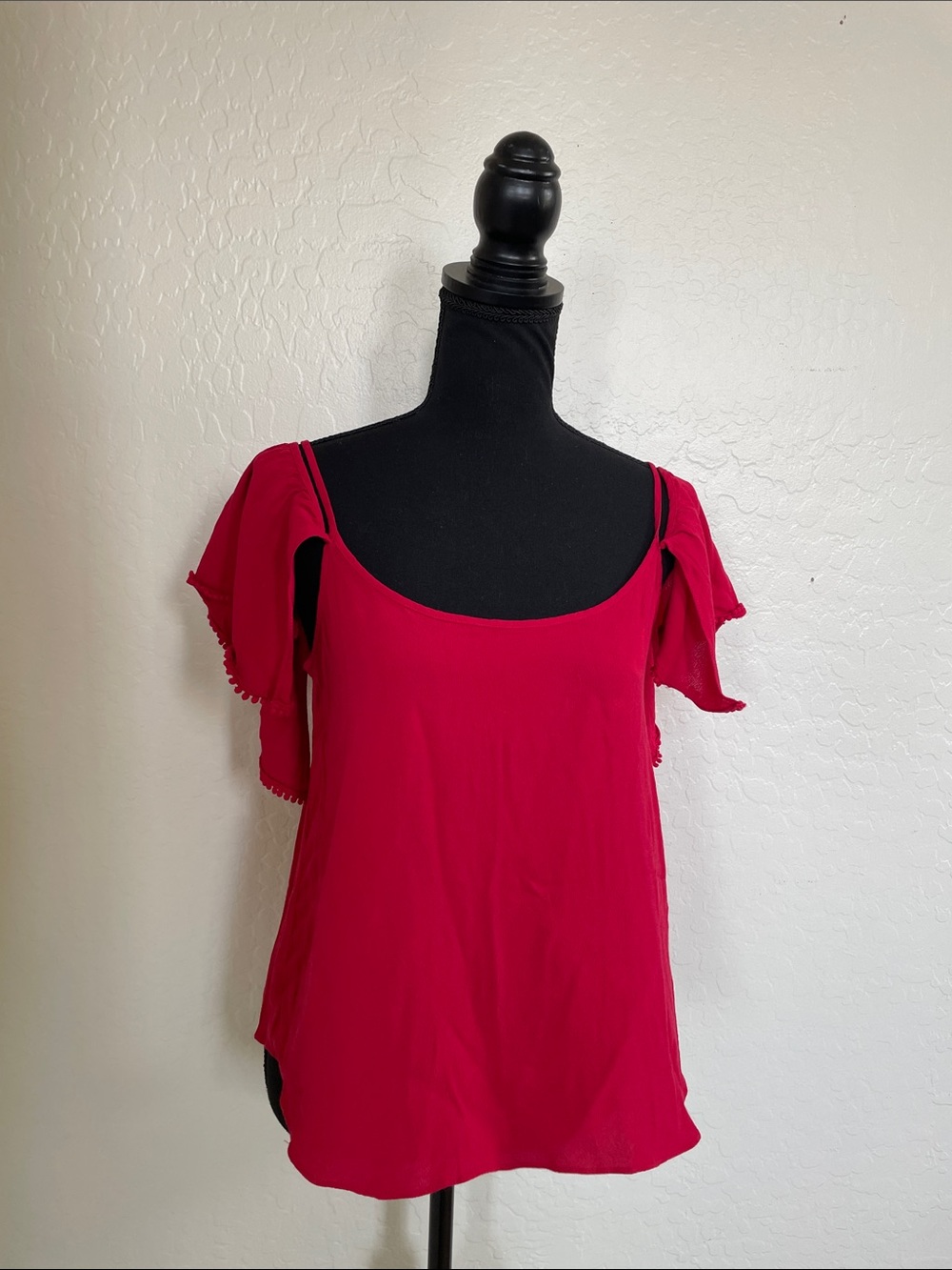 Rebecca Minkoff Red Tassel Cold Shoulder Tank Top sz M